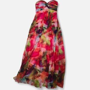 Xscape By Joanna Chen Pink Romantic Watercolor Strapless Maxi Dess Dress